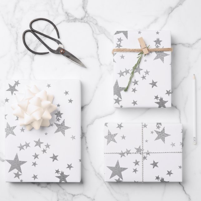 Papel de envolvimiento de estrellas celestes blanc (Anverso)