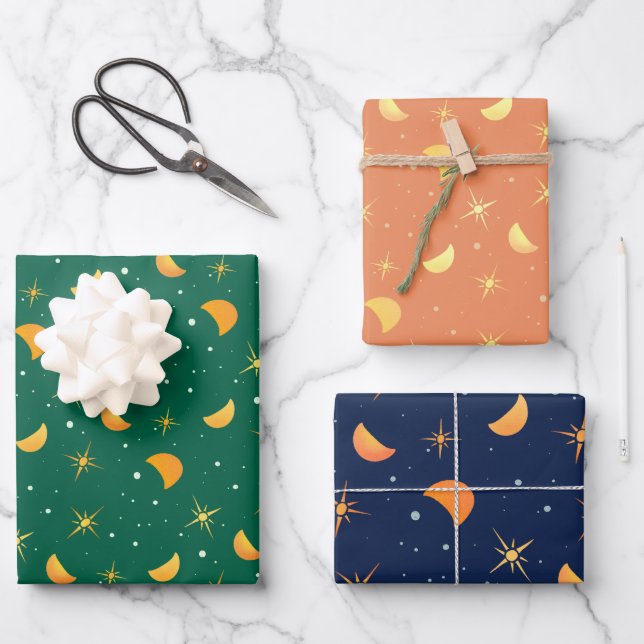 Papel de envolvimiento de estrellas y luna - Diseñ (Anverso)