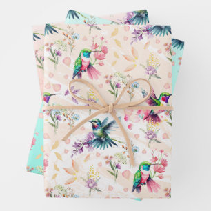 Papel de envolvimiento de flor silvestre y colibrí