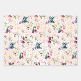 Papel de envolvimiento de flor silvestre y colibrí