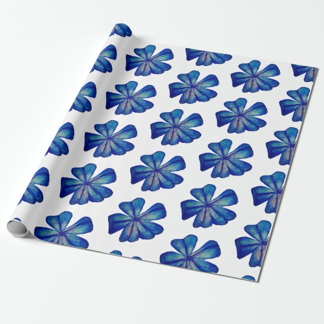 Papel de envolvimiento de flores azules (Desenrollado)