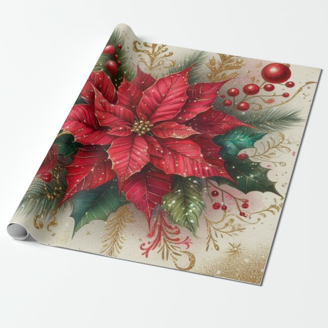Papel de envolvimiento de flores de la poinsettia  (Desenrollado)