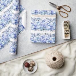 Papel de envolvimiento de flores monocromas azules