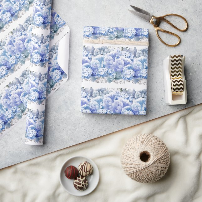 Papel de envolvimiento de flores monocromas azules (Artesanía)