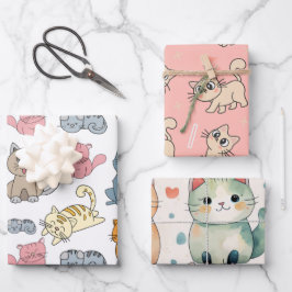 Papel de envolvimiento de gato, ajuste de regalo d