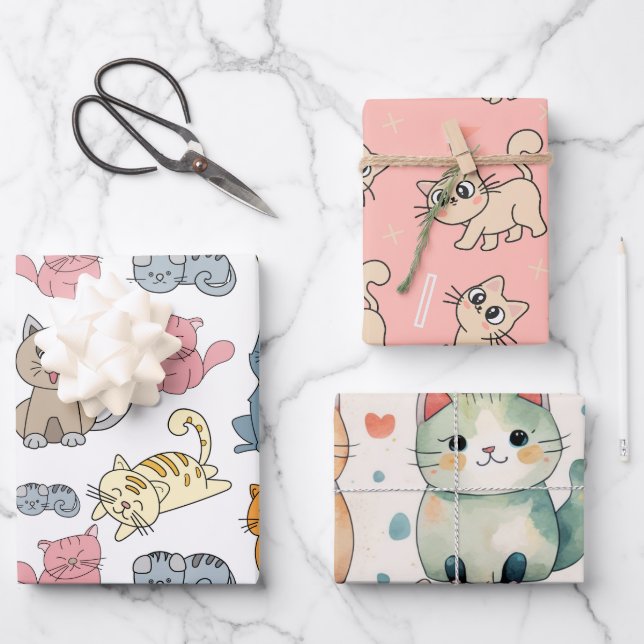 Papel de envolvimiento de gato, ajuste de regalo d (Anverso)