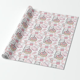 Papel de envolvimiento de gato blanco y rosado