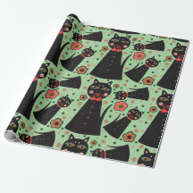 Papel de envolvimiento de gato negro de amarre