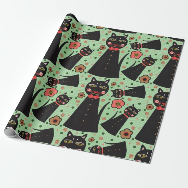 Papel de envolvimiento de gato negro de amarre (Desenrollado)