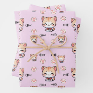 Papel de envolvimiento de gato rosado