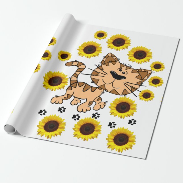 Papel de envolvimiento de gatos de girasol (Desenrollado)