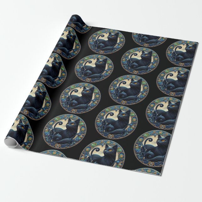 Papel de envolvimiento de gatos negros Art Nouveau (Desenrollado)