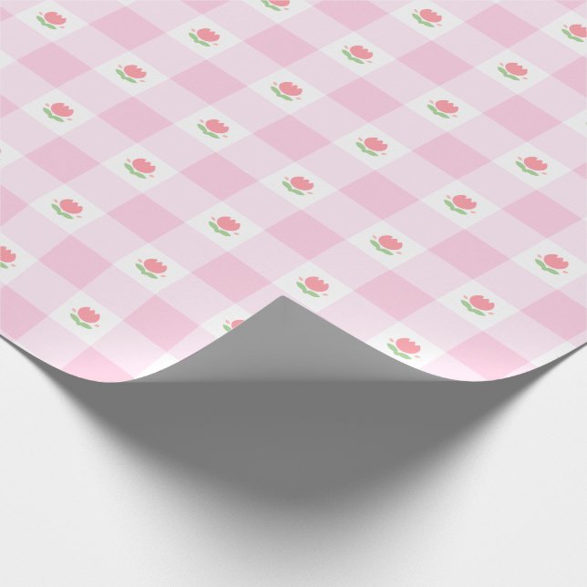 Papel de envolvimiento de Gingham Pastel Pink con  (Esquina)