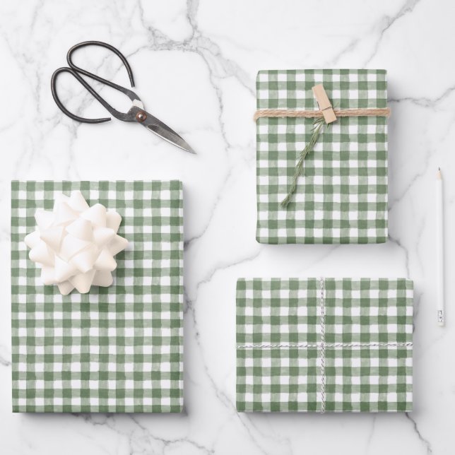 Papel de envolvimiento de Gingham verde conjunto d (Anverso)