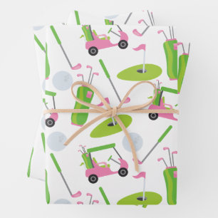 Papel de envolvimiento de golf rosa y verde
