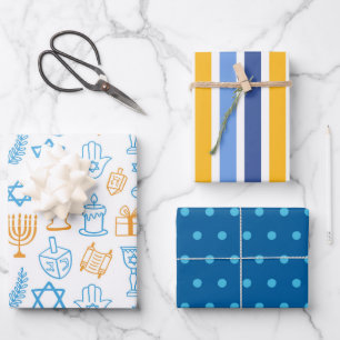Papel de envolvimiento de Hanukkah azul y amarillo