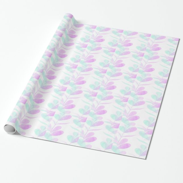 Papel de envolvimiento de hojas de Fuchsia y Turoq (Desenrollado)
