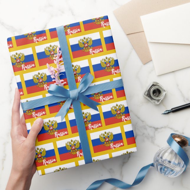 Papel de envolvimiento de la bandera rusa, dorado, (Regalar)