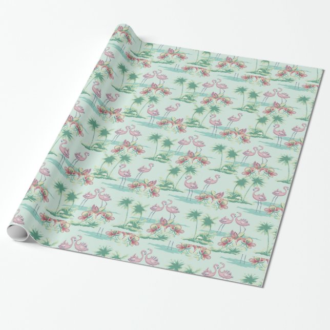 Papel de envolvimiento de la isla Flamingo retro (Desenrollado)