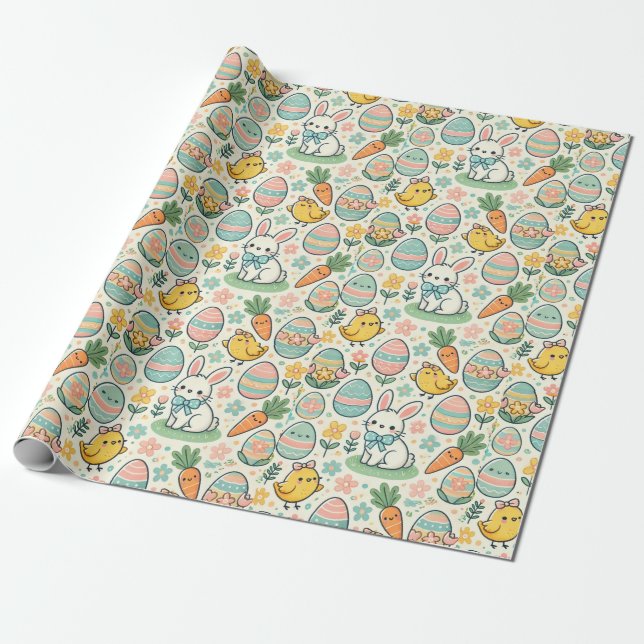 Papel de envolvimiento de la Pascua de Kawaii (Desenrollado)