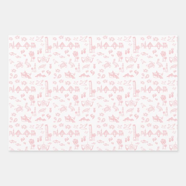 Papel de envolvimiento de la tela Charleston rosa  (Anverso)