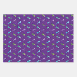 Papel de envolvimiento de libélula conjunto de hoj