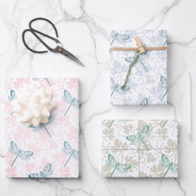 Papel de envolvimiento de libélula conjunto de hoj (Anverso)