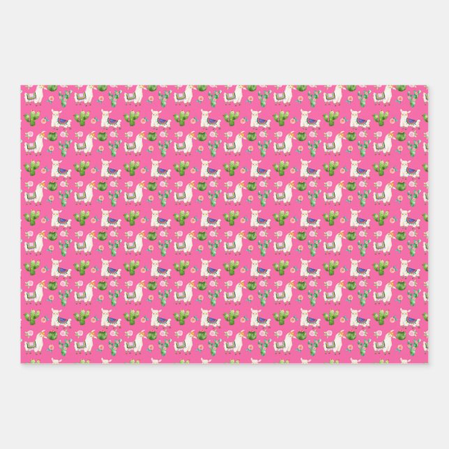 Papel de envolvimiento de Llama rosa caliente/Cact (Anverso)