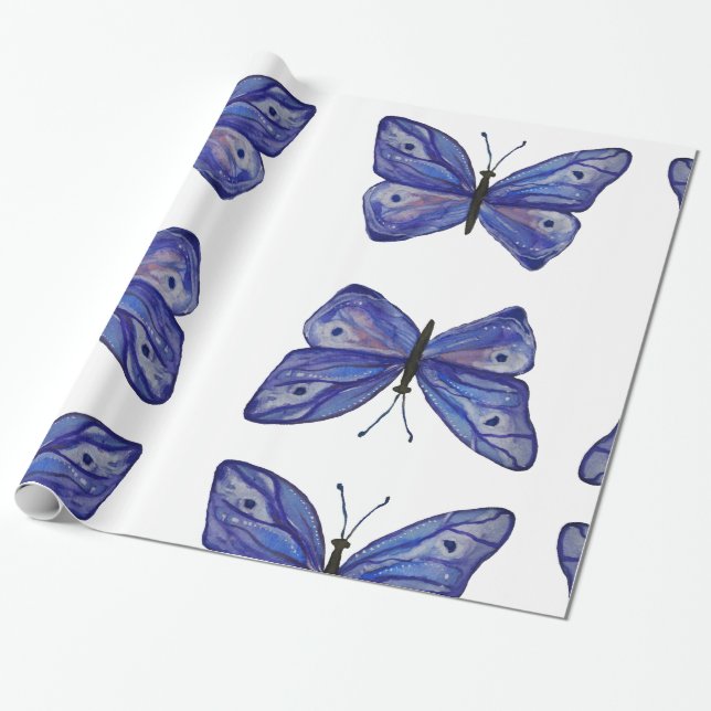 Papel de envolvimiento de mariposa azul, 30 en x 6 (Desenrollado)