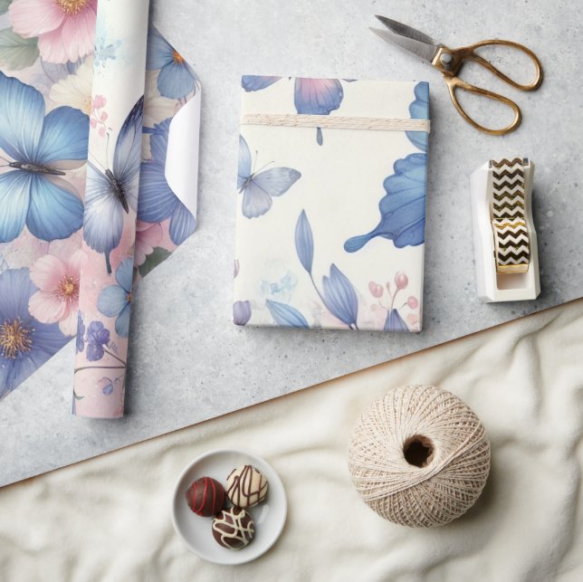 Papel de envolvimiento de mariposa pastel floral - (Artesanía)