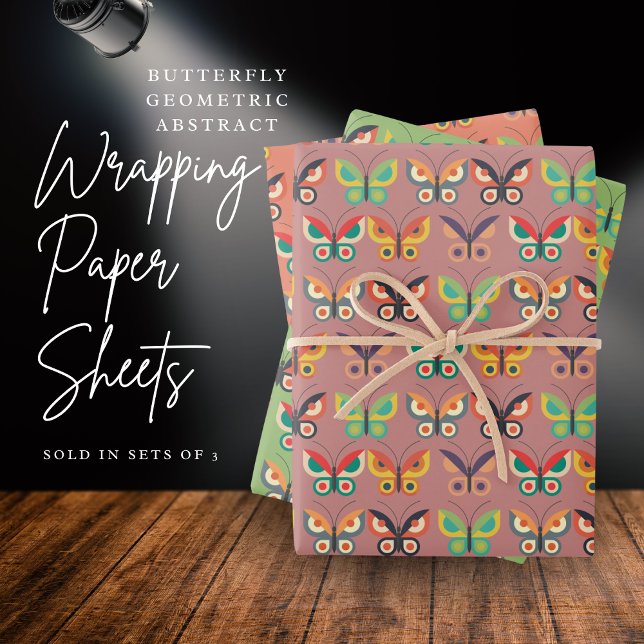 Papel de envolvimiento de mariposa retro en negrit (Butterfly Geometric Abstract Wrapping Paper Sheets)
