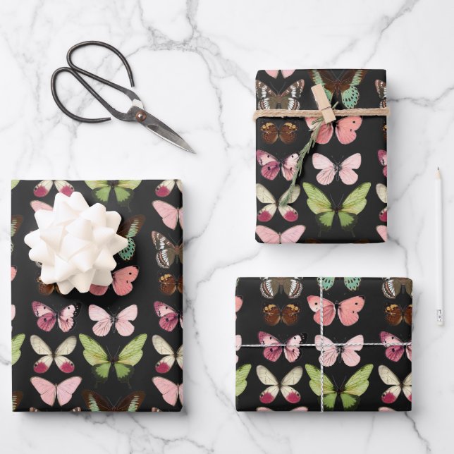 Papel de envolvimiento de mariposas pastel encanta (Anverso)