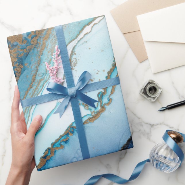 Papel de envolvimiento de mármol azul y oro agate (Regalar)
