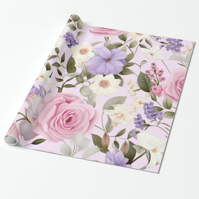 Papel de envolvimiento de Medley floral rosa de bo (Desenrollado)