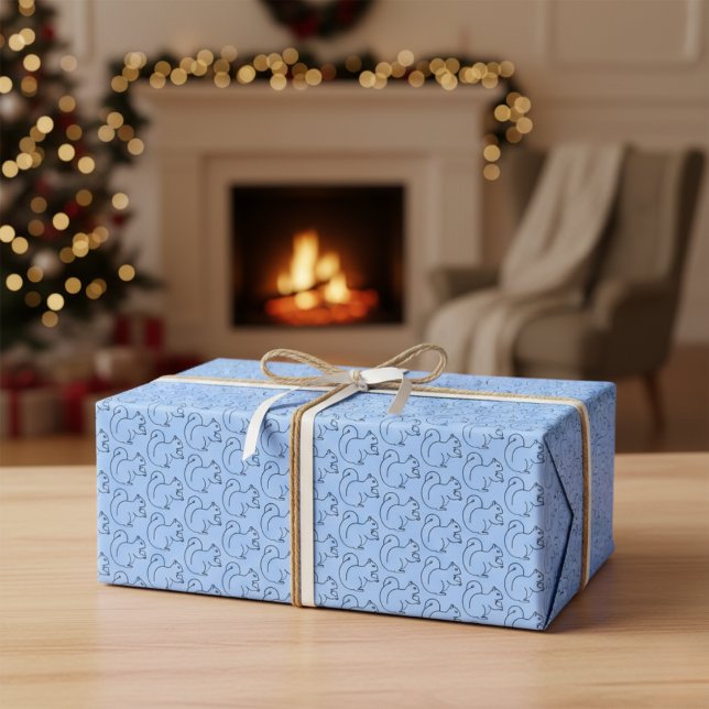 Papel de envolvimiento de Moda de ardilla peringui (Whimsical Charm Periwinkle Squirrel Gift Wrap)