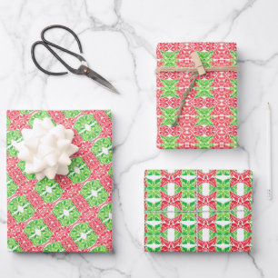 Papel de envolvimiento de mosaicos rojos y verdes