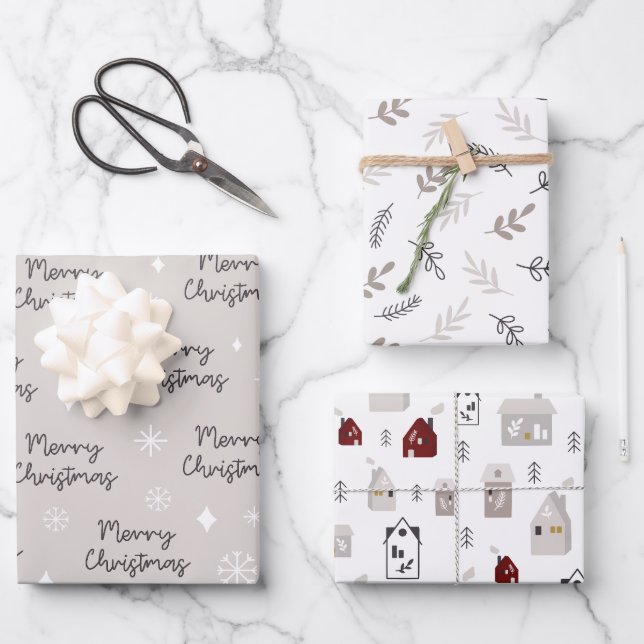 Papel de envolvimiento de navidad barato escandina (Anverso)