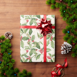 Papel de envolvimiento de Navidad de Mistletoe Roj