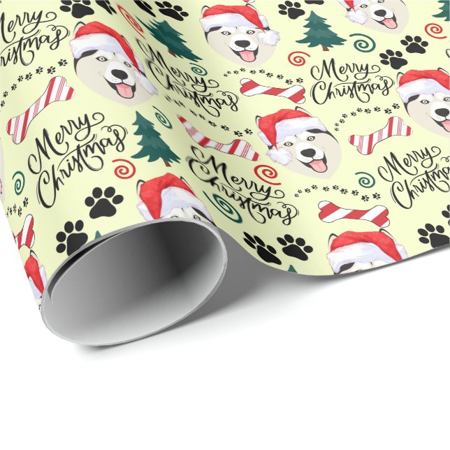 Papel de envolvimiento de Navidad Husky Siberiano (Esquina del rollo)