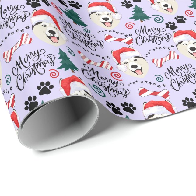 Papel de envolvimiento de Navidad Husky Siberiano (Esquina del rollo)
