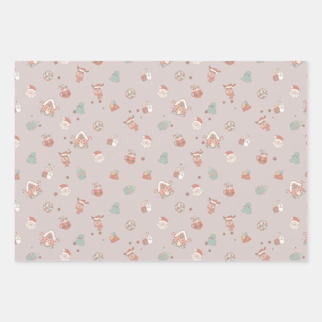 Papel de envolvimiento de Navidad vintage 3 hojas (Anverso)