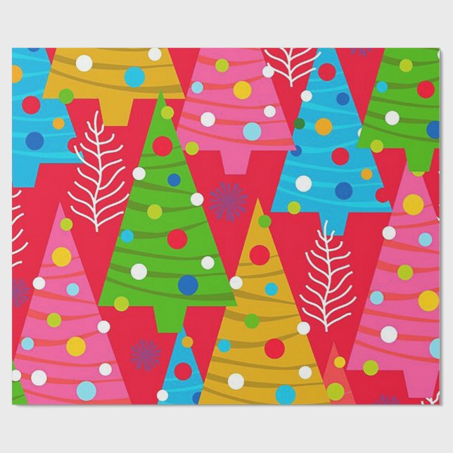 Papel de envolvimiento de Navidades de árbol color (Superficie plana)