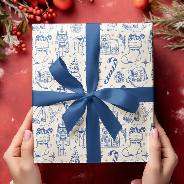 Papel de envolvimiento de Navidades de Doodle Azul (Subido por el creador)