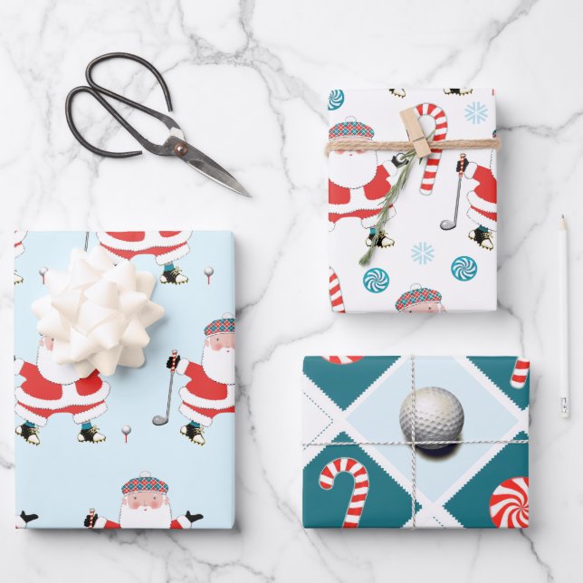 Papel de envolvimiento de Navidades de golf (Anverso)