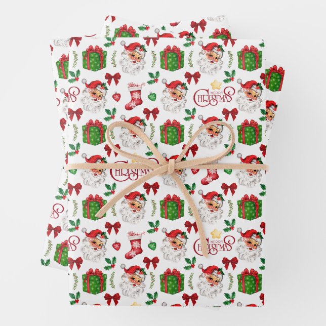 Papel de envolvimiento de Navidades de Santa Retro (In situ)