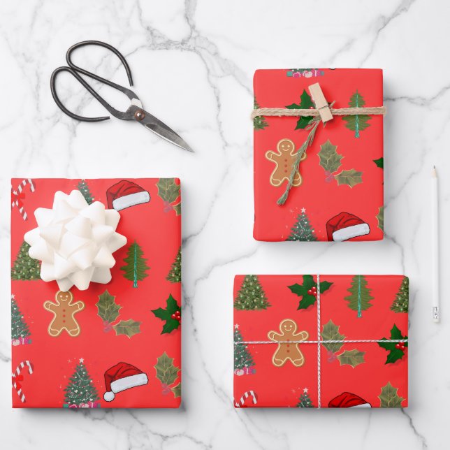 Papel de envolvimiento de Navidades festivos (Anverso)