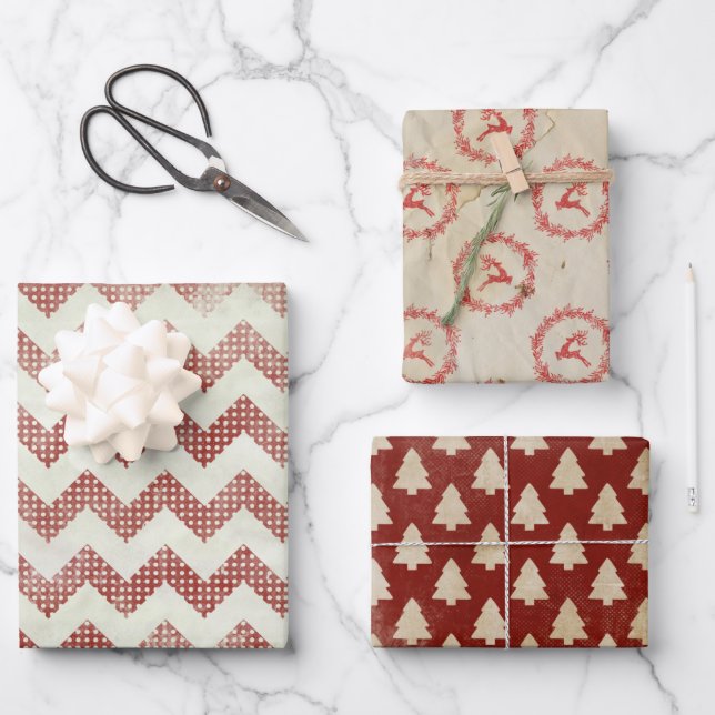 Papel de envolvimiento de Navidades retro vintage (Anverso)