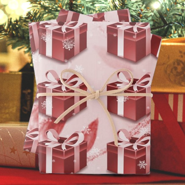 Papel de envolvimiento de Navidades rojos (Red Christmas Gift Wrapping Paper)