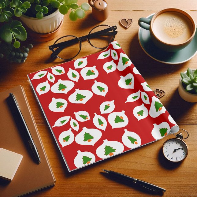 Papel de envolvimiento de ornamentos de árbol de n (Red Green Christmas Tree Ornaments Wrapping Paper)
