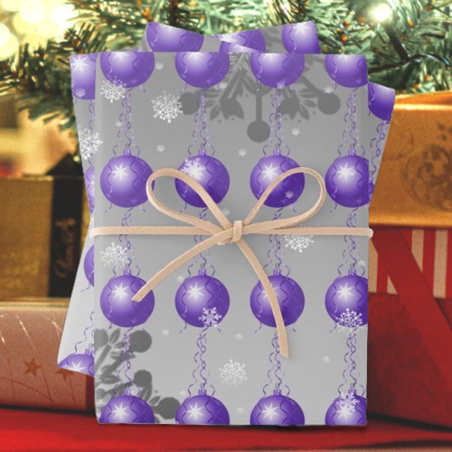 Papel de envolvimiento de ornamentos de Navidad Pu (Purple Fancy Ornament Wrapping Paper)